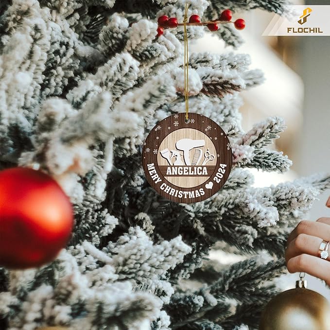 FLOCHIL Personalized Hairstylist Ornament, Custom Hairapist with Name, Hairdresser Ornaments for Christmas Tree, Gifts