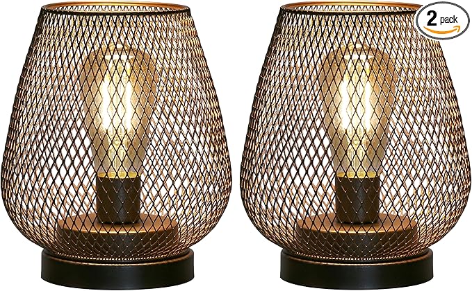 JHY DESIGN Set of 2 Metal Cage LED Lantern Battery Powered Cordless Accent Light with LED Great for Weddings Parties Patio Events for Indoors Outdoors