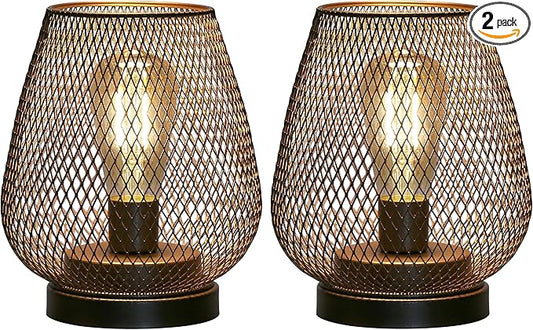 JHY DESIGN Set of 2 Metal Cage LED Lantern Battery Powered Cordless Accent Light with LED Great for Weddings Parties Patio Events for Indoors Outdoors
