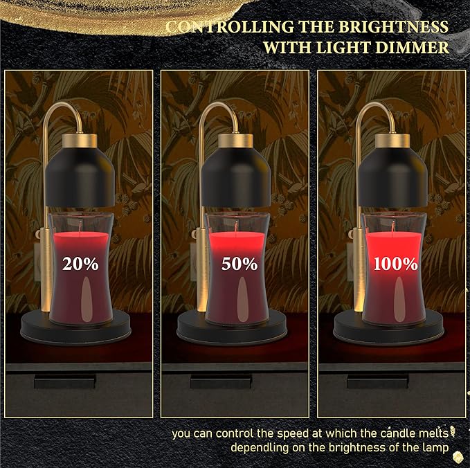 Candle Warmer Lamp, 2 Bulbs, Timer & Dimmer, Height Adjustable, Compatible with Large Yankee Candle Jars, 3 Wick Candles, 110-120v, Black