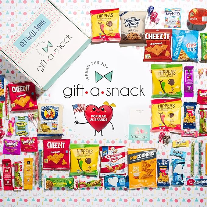 Gift A Snack - Get Well Soon Snack Box Variety Pack Care Package + Greeting Card (60 Count) Feel Better Sweet Treats Gift Basket, Candies Chips Crackers Bars - Cravy Food Assortments & Variety Gifts