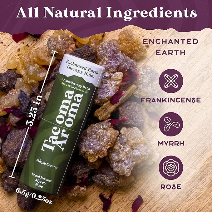 Essential Oils Balm Stick | Enchanted Earth Aromatherapy Balm by Tacoma Aroma | Beeswax Based Body Balm | Frankincense, Myrrh & Rose Essential Oils Blend For Peace and Tranquility | 6.5 grams