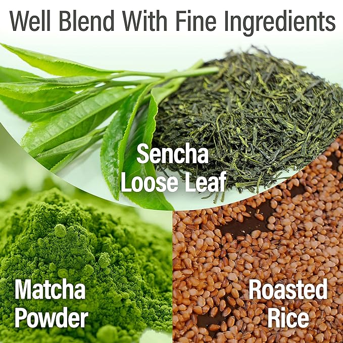 chaganju Genmaicha Green Tea with Matcha, roasted brown rice tea, Low caffeine, Japanese Tea, 3g×60 tea bags