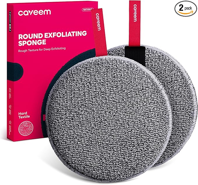 Exfoliating Body Scrubber, Extra Rough Shower Exfoliator Sponge, Body Exfoliating Sponges for Remove Dead Skin, Bath and Body Exfoliate Buffer, Round Sponge for Women (2 Pack)