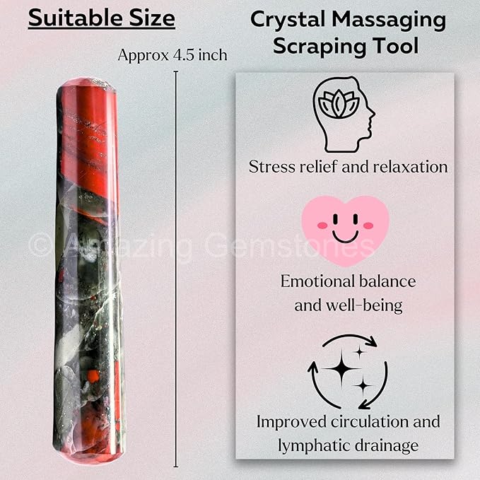 Amazing Gemstone African Bloodstone Crystal Wand Massage Stick - Pelvic Wand Gua Sha for Adults - Crystals and Healing Stones Massage Wands for Adults Gifts (Smooth)