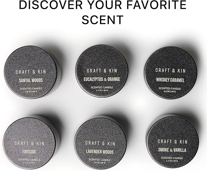 Craft & Kin Scented Votive Candles - Set of 6 | Small Luxury Fall Scented Candles Gifts, Assorted Scents, 15-20 Hours Burn Time Each