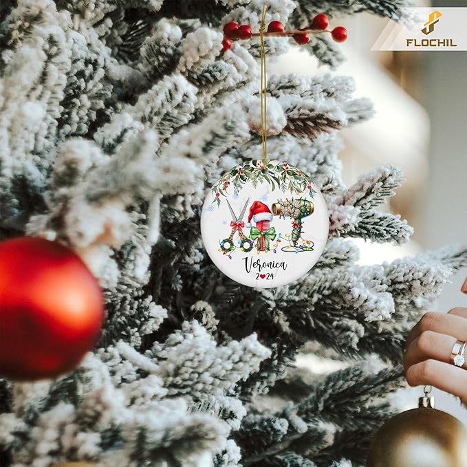 FLOCHIL Personalized Hairstylist Ornament, Custom Hairapist with Name, Hairdresser Ornaments for Christmas Tree, Gifts