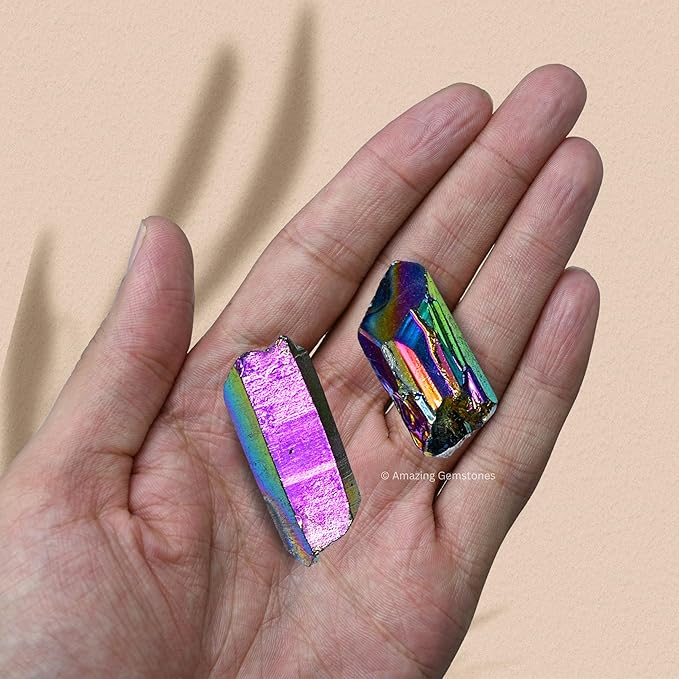 Amazing Gemstone 2 Pieces Titanium Aura Quartz Raw Pencil Points Crystals and Healing Stones, Natural Rocks for Meditation and DIY Raw Point Stones and Crystals