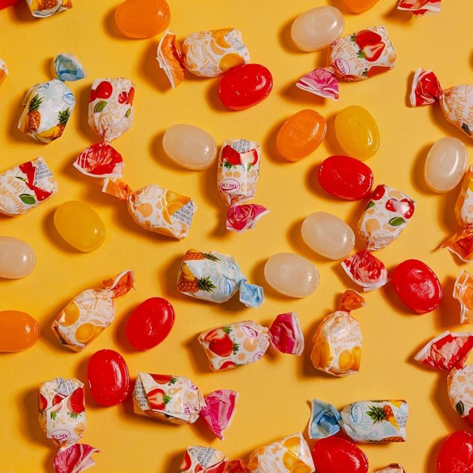 Assorted Fruit Hard Candy Individually Wrapped by Cambie, 6 lbs of Halloween Candy Bulk with a Deliciously Sweet Hard Exterior with a Soft, Decadent Filled Center