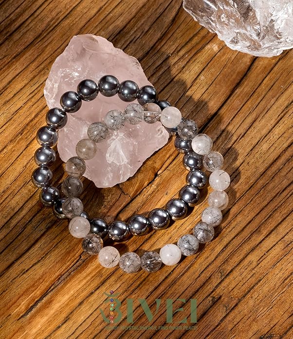 Bivei Natural Gemstone Semi Precious Healing Crystals Handmade Stretchy Round Beads Bracelet, Enhance Positive Energy