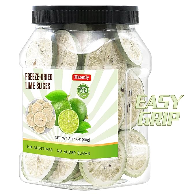 Haomly Freeze Dried Lime Slices,3.17oz(90g),Dehydrated Limes for Cocktails,Tea, Snacking, Baking, Smoothies, Garnishing, and Desserts,100% Natural Dehydrated Limes
