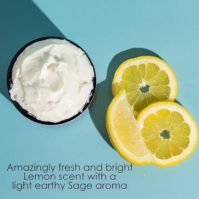 Lemon Sage Body Butter - Whipped Organic Shea Butter with Jojoba Oil and Essential Oils, Natural Lotion for Women and Men, Lemon Scented Moisturizer with No Synthetic Fragrances