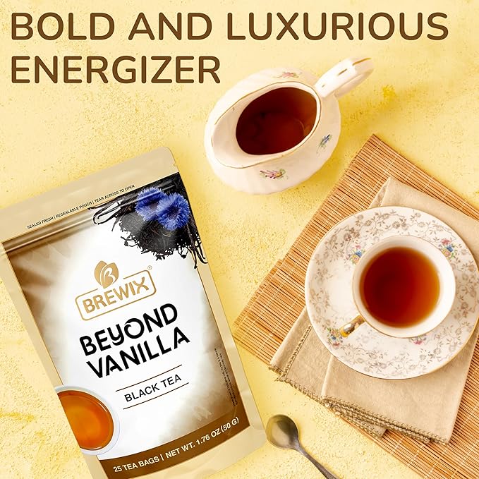 BREWIX, Vanilla Caramel Dessert Tea (25 Pyramid Black Tea Bags) | Naturally Flavored, Caffeinated & Sugar-Free | A Cozy & Indulgent Brew for Anytime Cravings