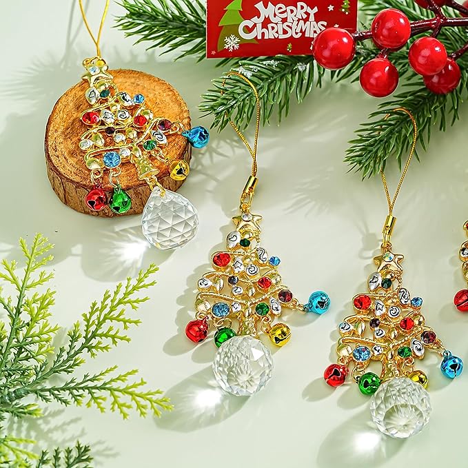 H&D HYALINE & DORA Set of 6 Christmas Tree Ornaments Set Rhinestone Tree Shape Hanging Ornament Crystal Christmas Ornaments Gifts for Xmas Birthday Winter Holiday Decor