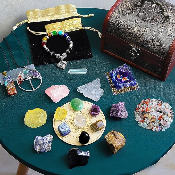 Crystals and Healing Stones,26 Pcs Healing Crystal Set for Meditation,7 Raw Chakra Stones Crystals Kit Pyramid Reiki Real Crystal Stones with Wooden Box,Gifts for Crystal Beginners