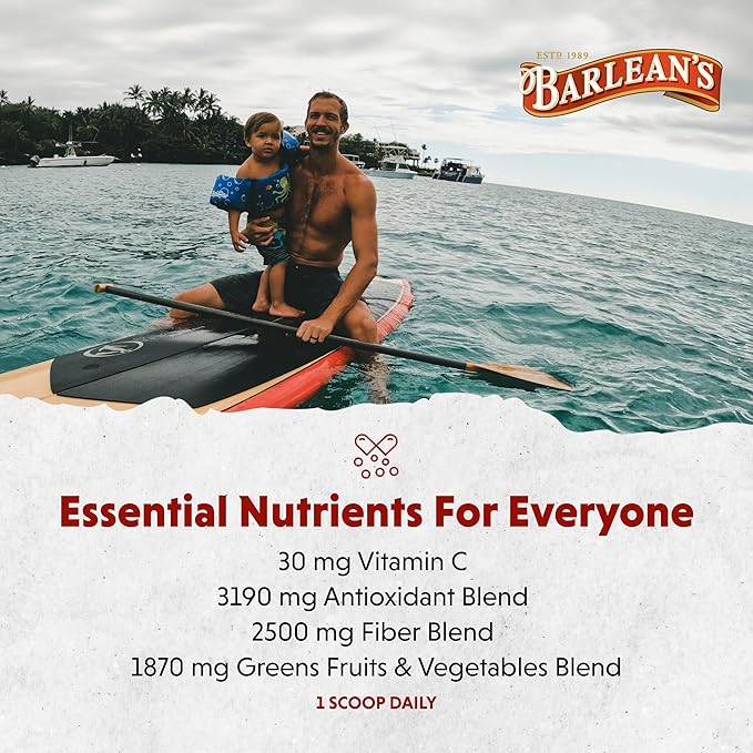 Barlean's Chocolate Greens Powder, Daily Fruit and Vegetable Superfood Supplement, Green Antioxidant Blend and Fiber Smoothie Drink Mix, 9.52 oz