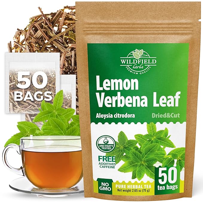 50 Bags Lemon Verbena Tea Dried Cut Leaves Herb Cedron (Aloysia Citrodora) - 50 Count 1.5g Lemon Beebrush Loose Leaf Herbal Tea Bags Te De Verbena De Limon