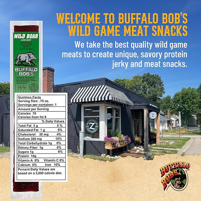 Buffalo Bob's Wild Game Meat Snack - Wild Boar BBQ Jerky 10 Pack