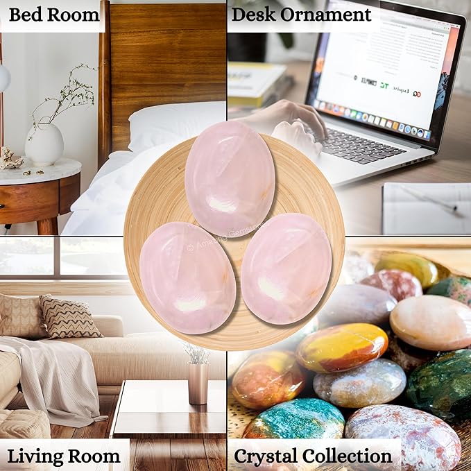 Amazing Gemstone Rose Quartz Crystals and Healing Stones - Large Palm Stone Crystals Piedra - Crystal for Good Luck, Balanced Positive Energy, Meditation, Unique Stocking Stuffers Gifts for Women, Men