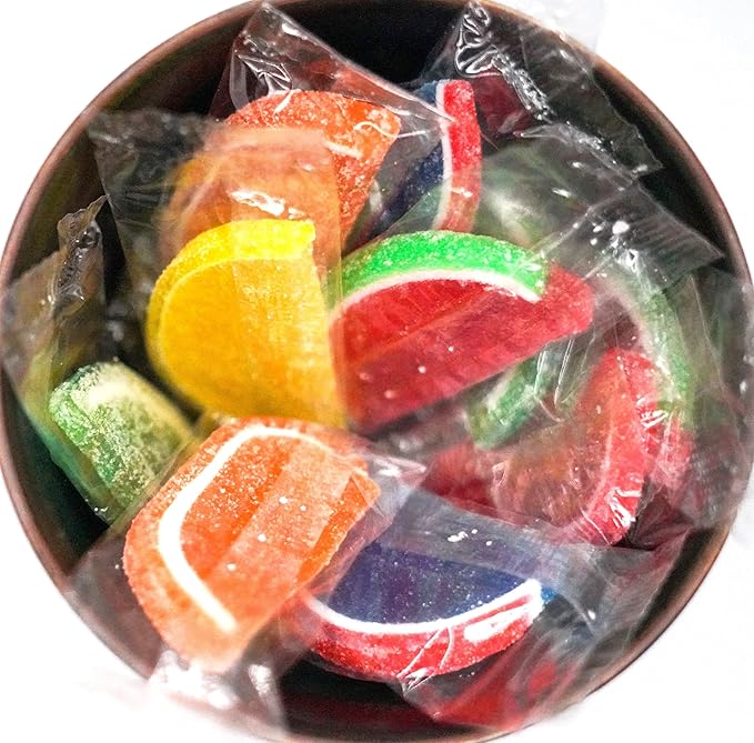 DM Sweets Assorted Wrapped Fruit Gel Slices - 1 lb of Orange Watermelon Cherry Blue Raspberry Lemon Lime Fresh Sugar Sanded Candy, Red