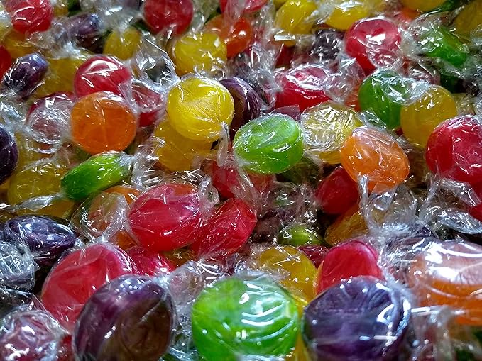 Assorted Flavored Fruit Buttons - 4 lbs of Individually Wrapped Assorted Fresh Sweet Strawberry Orange Grape Raspberry Lemon Sour Apple Bulk Candy