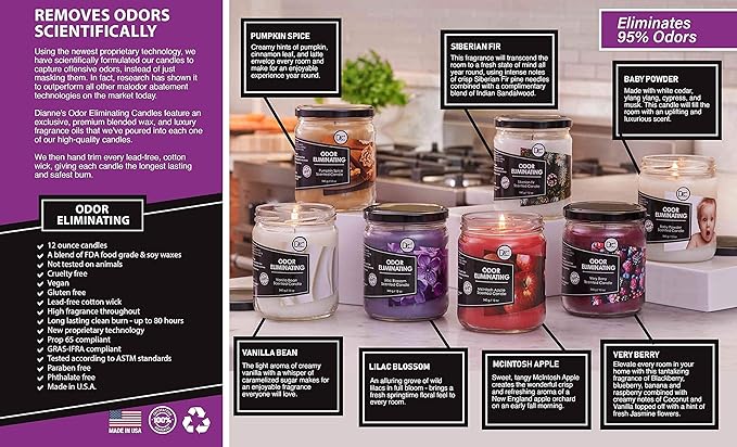 Almond Sugar Cookie Odor Eliminating Highly Fragranced Candle - Eliminates 95% of Pet, Smoke, Food, and Other Smells Quickly - Up to 80 Hour Burn time - 12 Ounce Premium Soy Blend