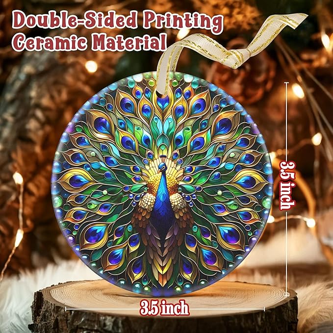 Ceramic Peacock Hanging Ornament - Christmas Tree Decor - Gifts for Peacock Lovers