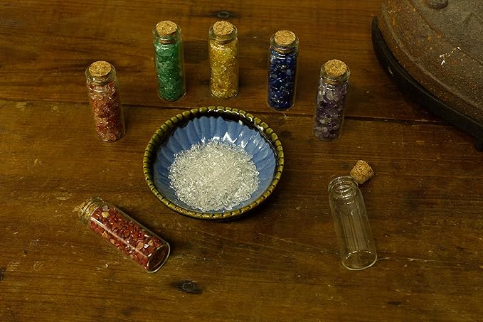Cherry Tree Collection Crystals and Healing Stones Chakra Set - Mini Glass Bottles with Gemstone Chips - 7 Chakra Stones - Real Rocks and Crystals