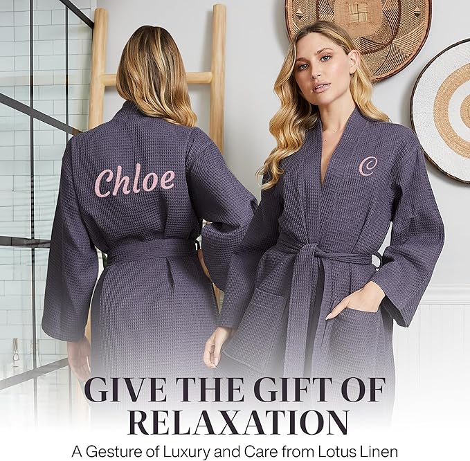 Lotus Linen Waffle Robes for Women - Lightweight Cotton Kimono Bathrobe - Long Soft Spa Bath Robe