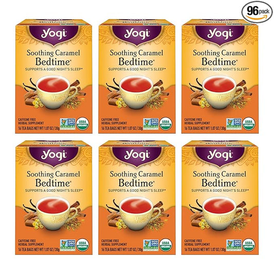 Yogi Tea Soothing Caramel Bedtime Tea - 16 Tea Bags per Pack (6 Packs) - Calming Sleep Tea - Supports Good Sleep - Includes Chamomile Flower, Rooibos Leaf, Roasted Chicory Root & More