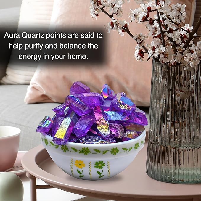 Amazing Gemstone 2 Pieces Amethyst Aura Quartz Raw Pencil Points Crystals and Healing Stones, Natural Rocks for Meditation and DIY Raw Point Stones and Crystals