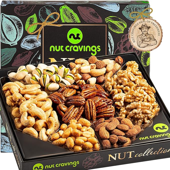 NUT CRAVINGS - Diwali Sweets Hamper Nut Collection Gift Basket in Elegant Box (7 Assortments) Food Arrangement, Healthy Snack Care Package, Food Assortments