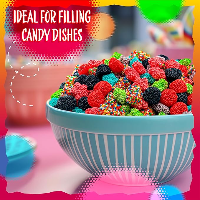 Crunchy Gummy Candy Mix | 2 Pound Bag | Rainbow Nonpareils Bears, Berries, Star Shaped Chewy Clusters | Gummy Mix for Kids' Party Favors | Fruity and Sour Flavors