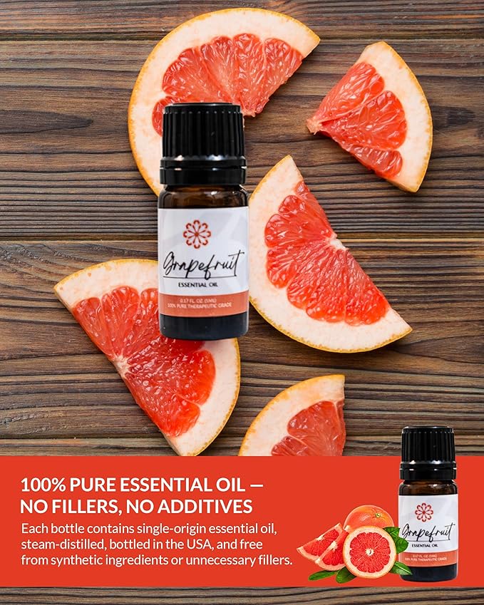 Essence Grapefruit Essential Oil – 100% Pure & Therapeutic Grade – Perfect for Aromatherapy, Diffusers & Recharging Essence Nasal Diffuser Rings – Natural Stress & Mood Support (5mL)