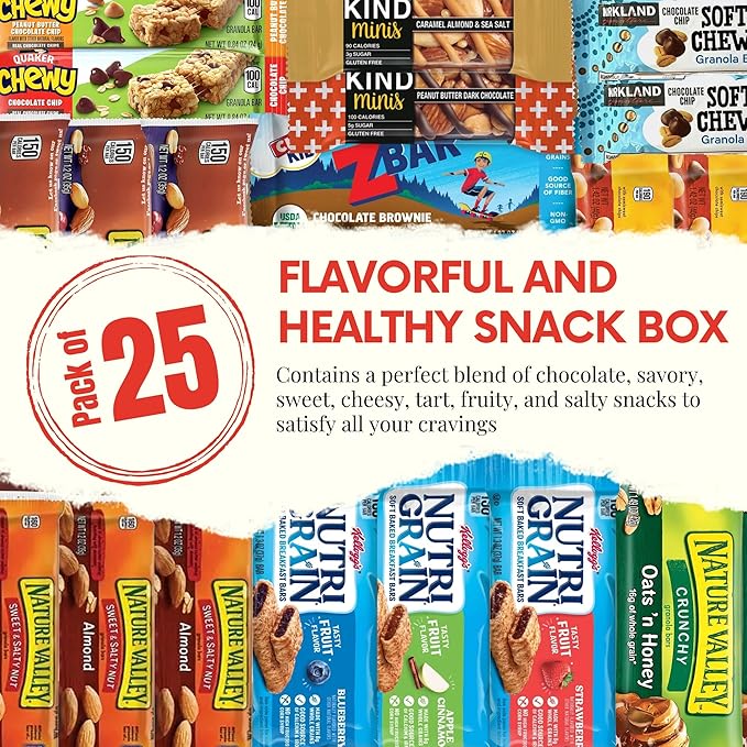 Jumbo Jumble Snack Box (25 Count) Gift Care Package Snacks Variety Pack for Adults Teens Kids Men Women school College Office Birthday (Healthy Set)