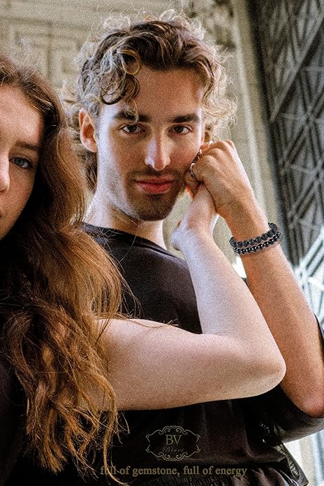 Bivei Natural Gemstone Semi Precious Healing Crystals Handmade Stretchy Round Beads Bracelet, Enhance Positive Energy