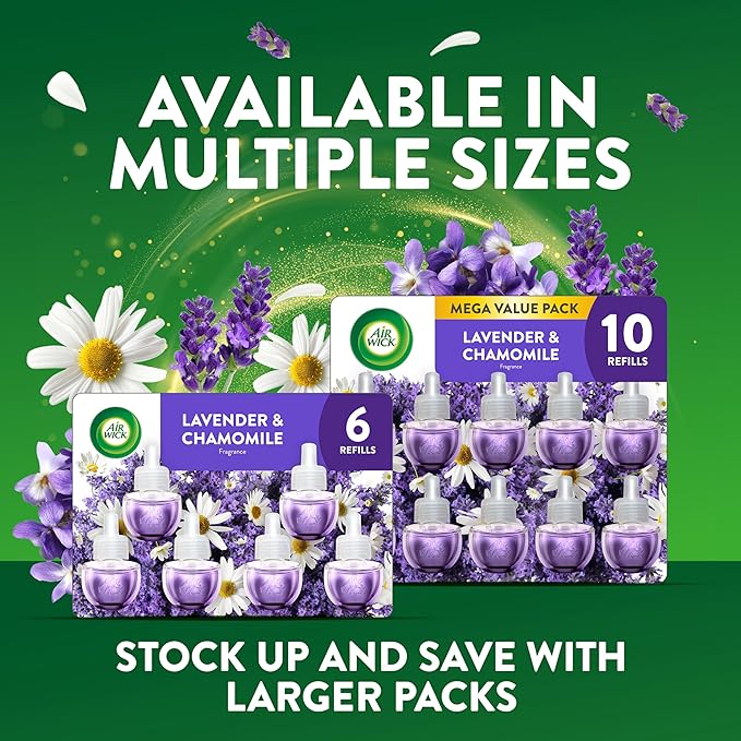 Air Wick Plug in Scented Oil Refill, 7 ct, Lavender & CHAMOMILE, Air Freshener, Essential Oils