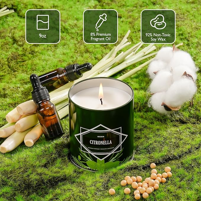 Citronella Candles Outdoor 2-Pack, Total 18oz Citronella Candles for Outside Patio, Camping & Garden, Summer Gifts for Indoor Home Scented, 50-Hour Burn Time, 9 Ounce Each
