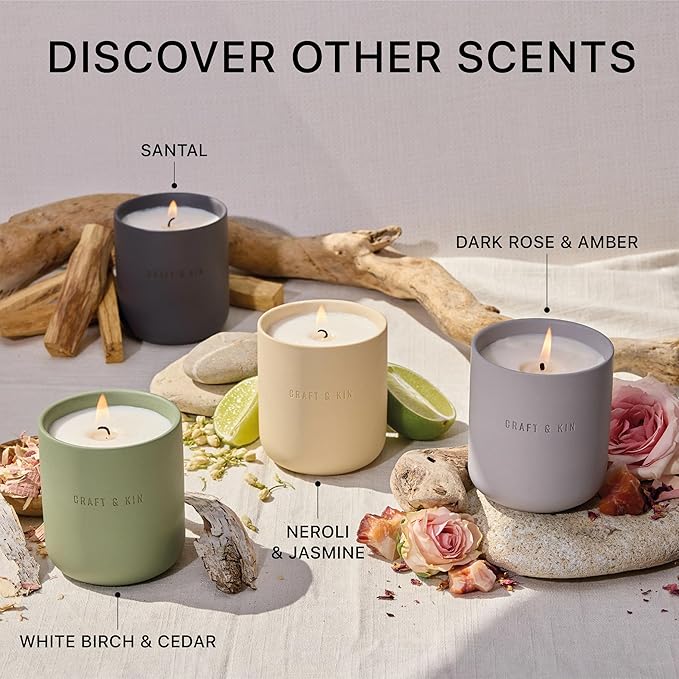 Craft & Kin Scented Candles - Dark Rose & Amber | 10oz Soy Blend with Cotton Wick | Long-Lasting Fall Candles, 40-Hour Burn | Ceramic Jar, Perfect Fall & Winter Home Scent
