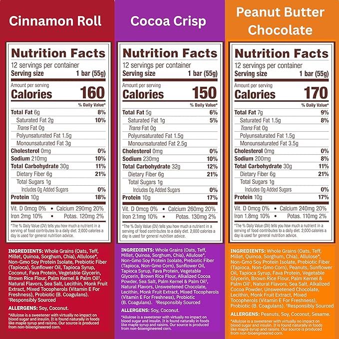 Munk Pack Probiotic Protein Breakfast Bars - 10g Plant Protein, 1g Sugar, 6g Fiber – For Adults & Kids, Low Sugar Snack, Gluten-Free, Diabetic-Friendly, Non-GMO, Sampler Pack- 5 Pack