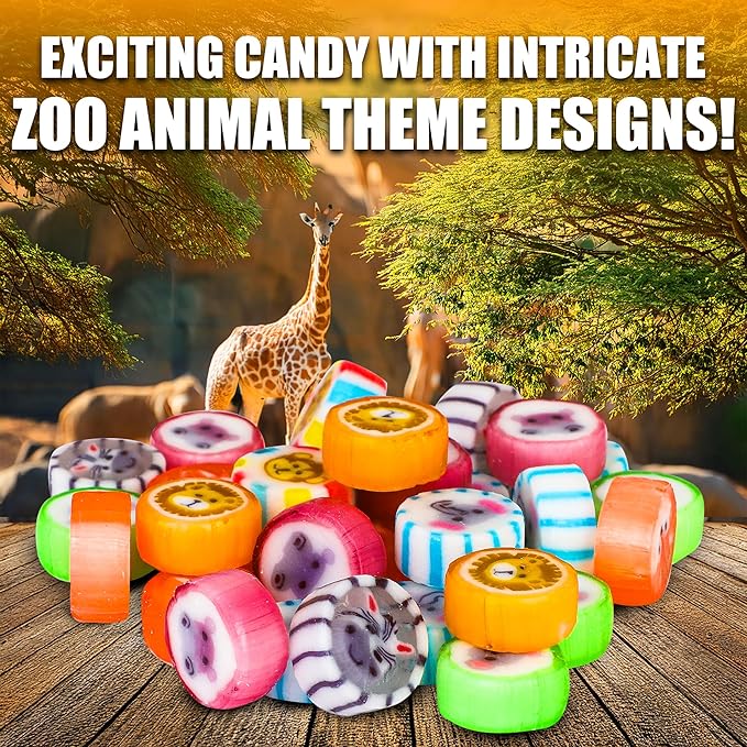 Animal Candy - Hard Candy Bulk 1 lb Bag of Individually Wrapped Small Hard Candies Assortment - Great for Office Candy - Safari Party Favors - Cute Birthday Candy for Party Bags - Jungle Animal Baby Shower - Yummy Candy for Kids and Adults