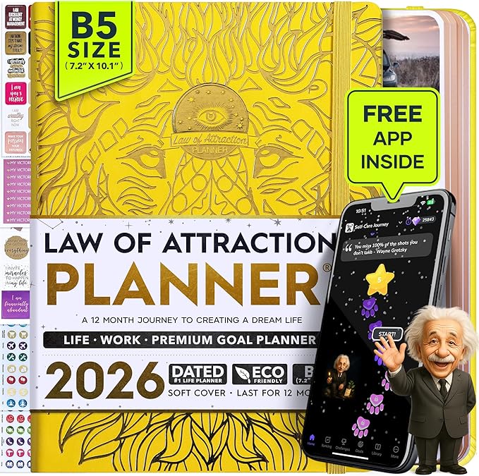 2026 Planner Weekly and Monthly | Law of Attraction Planner with Panduo App | A 12 Month Journey for Productivity, Gratitude & Goal Setting | Includes Foldable Vision Board, Gift Box & Stickers