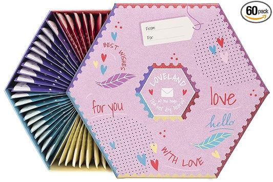 ACORUS | Loveland Tea Set | Natural Assorted Tea Hamper Box | Set of 6 flavors | Surprise your loved ones | Valentines box | Large Selection Box | Tea Gift Sets | 60 Tea Bags