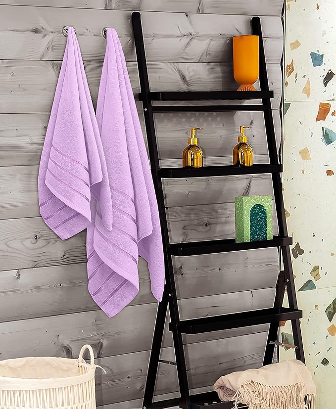Utopia Towels 8 Piece Luxury Towel Set, 2 Bath, 2 Hand, and 4 Wash Cloths, 600 GSM Ring Spun Cotton, Highly Absorbent Viscose Stripe Towels, Ideal for Everyday use, Lavender