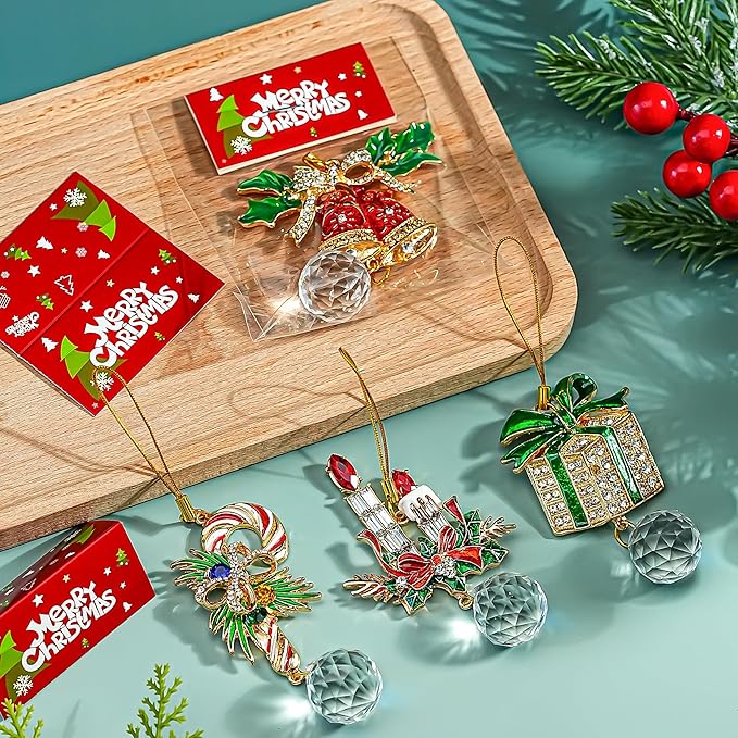 H&D HYALINE & DORA 4 Pcs Christmas Ornaments Set Cane Gift Box Bell Hanging Ornament Xmas Tree Ornament for Holiday Party Home Decor