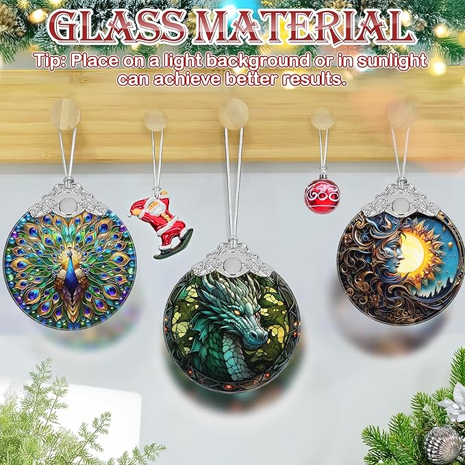 Christmas Ornament, 2025 Ornaments for Christmas Tree, Stained Glass Hanging Ornament, Holiday Ornaments, Unique Gift Idea - Dragon