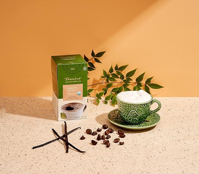 Teeccino French Vanilla Herbal Tea - Rich & Roasted Herbal Tea That’s Caffeine Free & Prebiotic for Natural Energy, Coffee Alternative, 25 Count