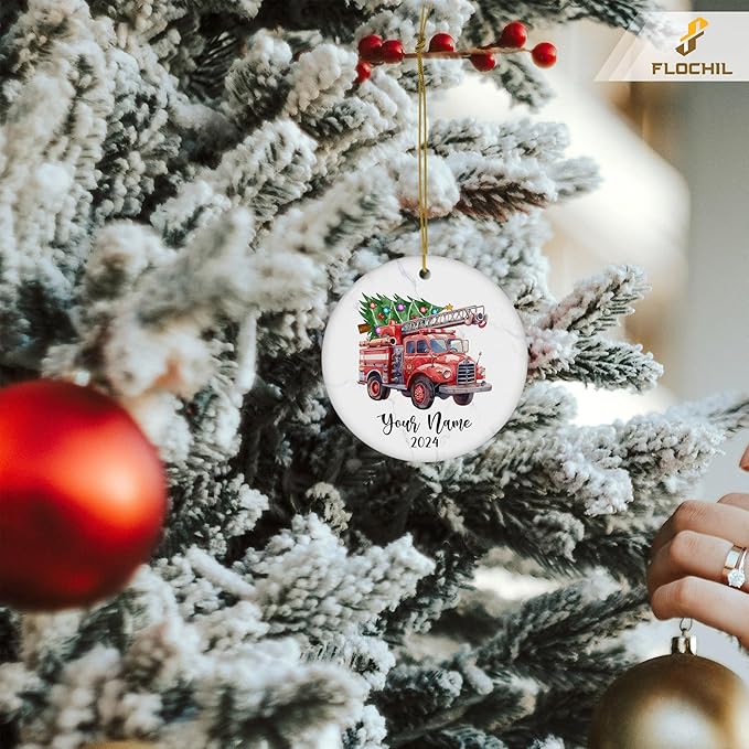 FLOCHIL Personalized Firefighter Ornaments, Custom Fireman Christmas Tree Ornaments with Name, Gifts for Men, Christmas