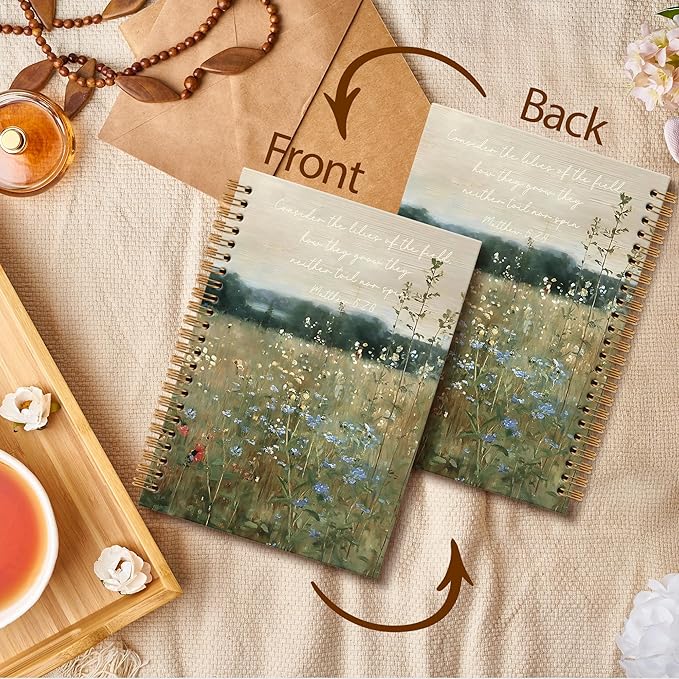 Bible Wildflowers Notebook Journal - Vintage Flowers Spiral Notebook, Floral Journal, Landscape Christian Notebooks Gifts for Women, Cottagecore Flowers School Office Supplies, 6x8.2In