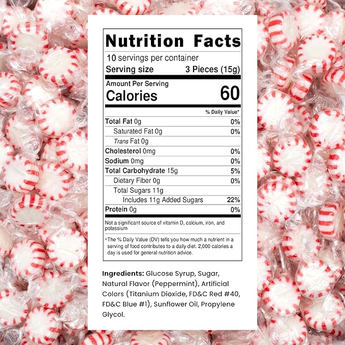 Cambie Peppermint Candy - 2 lbs of Mints Individually Wrapped, Perfect For After Dinner Mints, For Home, Restaurant or Office Candy, Bright Red & White Swirl